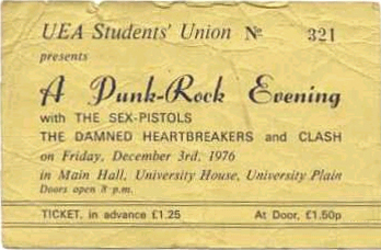 Ticket for banned Sex Pistols gig at UEA, 1976