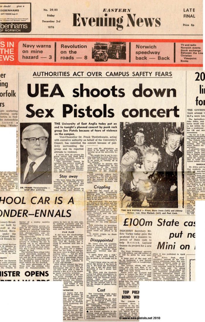 Punk In The East ‘uea Shoots Down Sex Pistols Concert Article